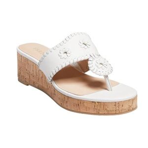 Jack Rogers Jacks White Leather Mid Wedge Cork Wrapped 2” Heel Sz 10